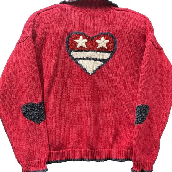 Marsh Landing Zip Front Cardigan Sweater Large Red White Blue Mitten Star USA - Picture 13 of 15